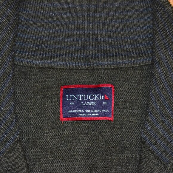 UNTUCKit Green Merino Wool 1/4 Zip Pullover Sweater Sz L - Picture 3 of 3